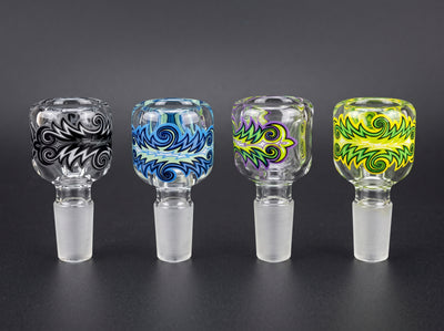 2.5" 14mm Decal Wigwag Flower Bowl in Black/Grey, Blue/Green, Purple/Green and Green/Yellow