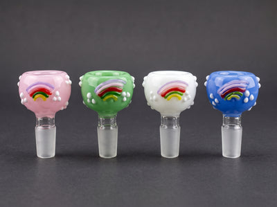 2.5" 14mm Rainbow in the Clouds Flower Bowl in Pink, Green, White and Blue