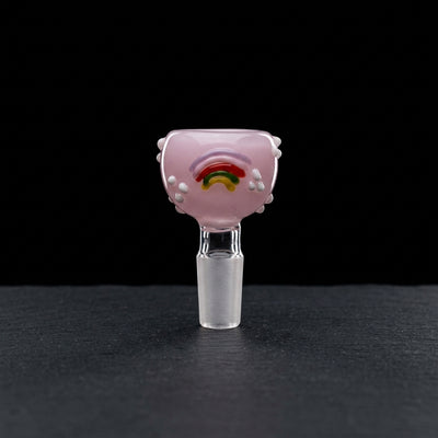 2.5" 14mm Rainbow in the Clouds Flower Bowl on dark slate surface - Oil Slick Pad
