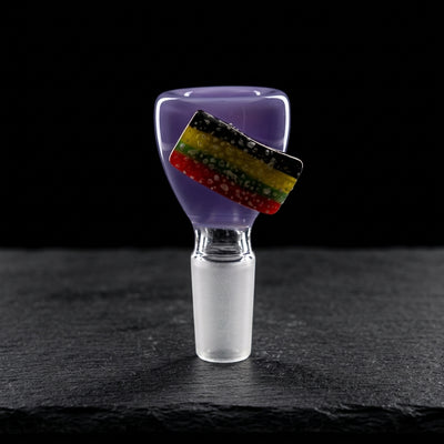 2.5" 14mm Rainbow Stripe Candy Flower Bowl on dark slate surface - Oil Slick Pad