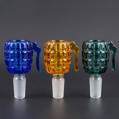 2.5" 14mm Sculpted Grenade Flower Bowl in Blue, Amber and Teal