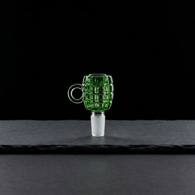 2.5" 14mm Sculpted Grenade Flower Bowl on dark slate surface - Oil Slick Pad