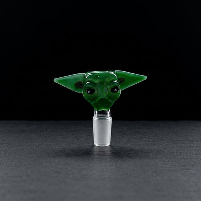 2.5″ 14mm Sculpted Character Glass Flower Bowl on dark slate surface - Oil Slick Pad