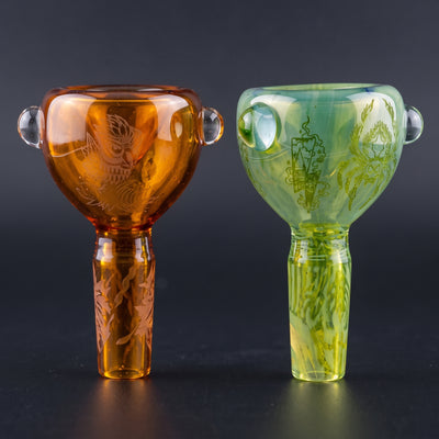2.5″ 14mm Sketch & Burn Flower Bowl in Orange and Green