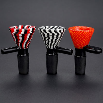 2.5" 14mm Vac Stack Funnel Black Bottom Flower Bowl in Red/Black/White, Black/White and Red