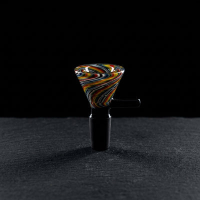 2.5" 14mm Vac Stack Funnel Black Bottom Flower Bowl on dark slate surface - Oil Slick Pad