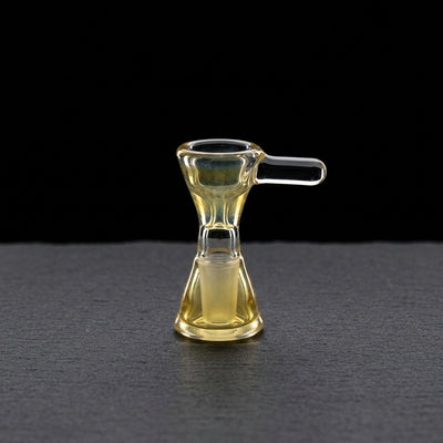 2.5" 18mm U&M Fume Flower Bowl w/ Handle - Made in USA on dark slate surface - Oil Slick Pad