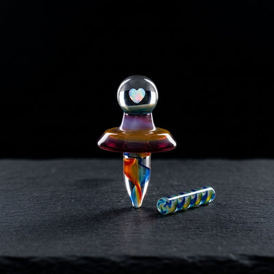 2.5" Color Ribbon w/ Opal Slurper Carb Cap Set w/ Pillar on dark slate surface - Oil Slick Pad