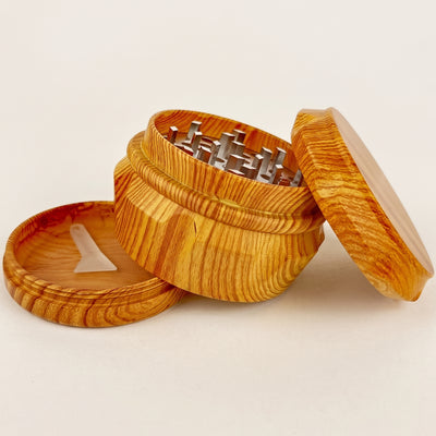 2.5" Notched Wood Grain Zinc Grinder, light background
