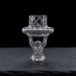 2″ Clear Spinner Carb Cap on dark slate surface - Oil Slick Pad