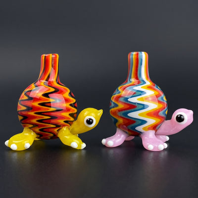 2" Cute Little Turtle w/ Wigwag Shell Carb Cap in Red/Yellow and Rainbow