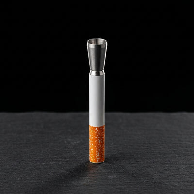 2'' Metal Cigarette Chillum on dark slate surface - Oil Slick Pad