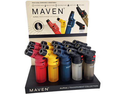 3.5″ MAVEN ALPHA+ TRANSPARENT TORCH – 15 PACK DISPLAY by Maven