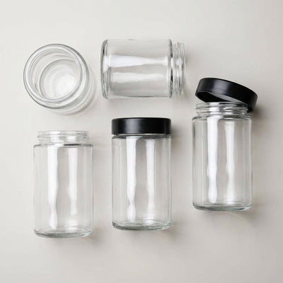 10oz Child-Resistant Glass Jars with Black Caps – 14 Grams (1/2 Ounce) Capacity, Airtight and Durable, 36-Pack – Ideal for Cannabis, Food, Display, and Craft Storage