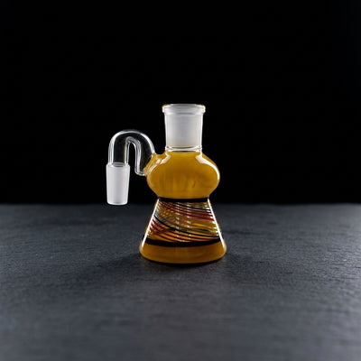 3″ 14 M 90° Rainbow Swirl Ash Catcher on dark slate surface - Oil Slick Pad