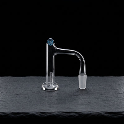 3″ 14 M 90° Tower Slurper Set w/ Etch Pillar & Dichro Marble on dark slate surface - Oil Slick Pad