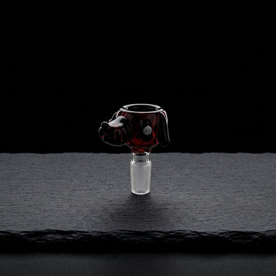 3" 14mm Cartoon Dog Face Flower Bowl on dark slate surface - Oil Slick Pad