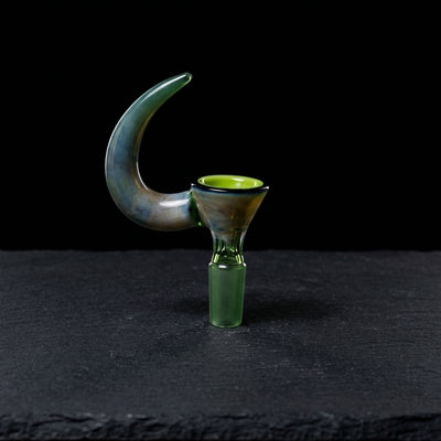 3.5″ 14mm Thick Fume Up Horn Flower Bowl on dark slate surface - Oil Slick Pad