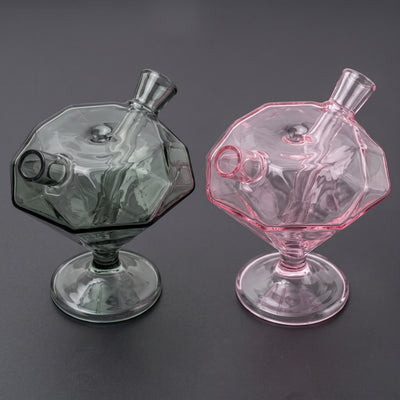 3.5" Color Diamond Footed Joint Bubbler in Smoke Gray and Pink