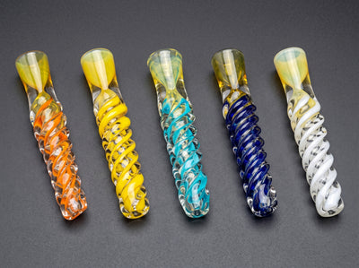 3.5" Color & Fume Twist Chillum in Orange, Yellow, Blue, Dark Blue and White