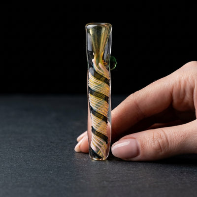 3.5" Dichro Color Swirl Fume Chillum on dark slate surface - Oil Slick Pad