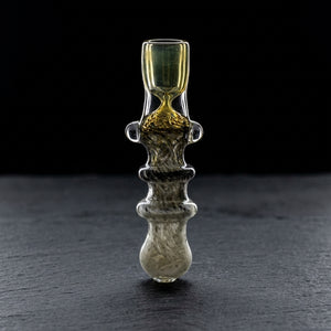 3.5" Double Maria Fume Black & White Frit Chillum on dark slate surface - Oil Slick Pad