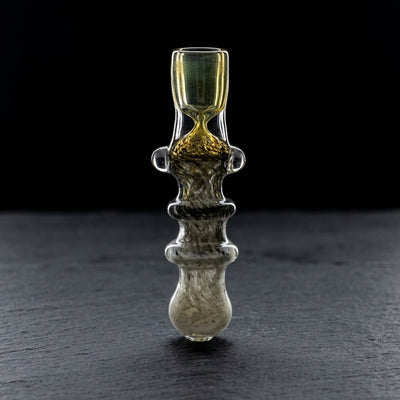 3.5" Double Maria Fume Black & White Frit Chillum on dark slate surface - Oil Slick Pad