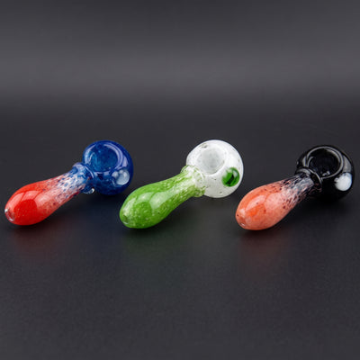 3.5″ Frit Two-Tone Glass Hand Pipe in Blue/Red, Green/Clear and Black/Orange