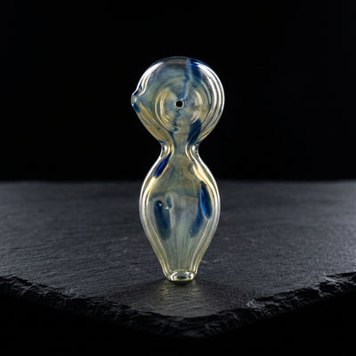 3.5" Fume Polka Dot Peanut Shape Hand Pipe on dark slate surface - Oil Slick Pad