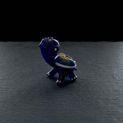 3.5" Sculpted Turtle w/ Color Shell Hand Pipe on dark slate surface - Oil Slick Pad