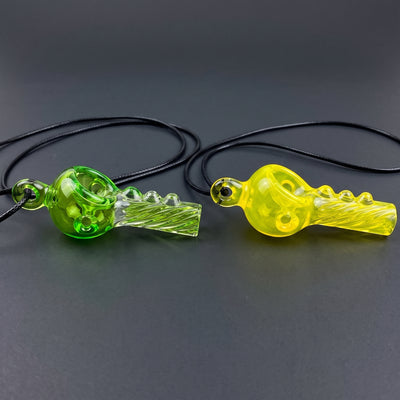 3" Neon Color Twisted Mouthpiece Pendant Pipe in Green and Yellow