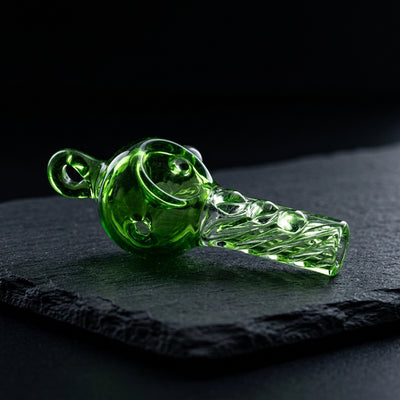 3" Neon Color Twisted Mouthpiece Pendant Pipe on dark slate surface - Oil Slick Pad