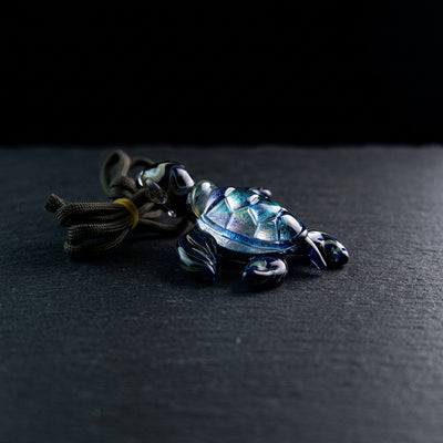 3" Peaselburg Dichro Large Turtle Pendant on dark slate surface - Oil Slick Pad