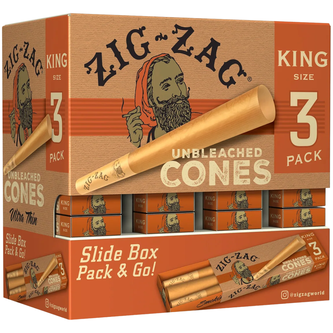 ZIG ZAG PROMO DISPLAY (36 PACK) – KING UNBLEACHED CONES
