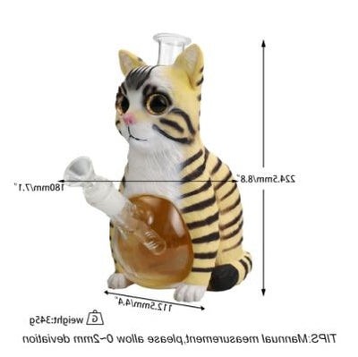 8.8" Tabby Cat Water Pipe | Glass + PVC