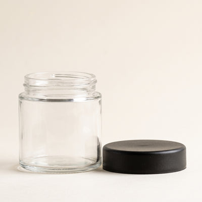 3oz Glass Jar with Black Child-Resistant Lid, light background