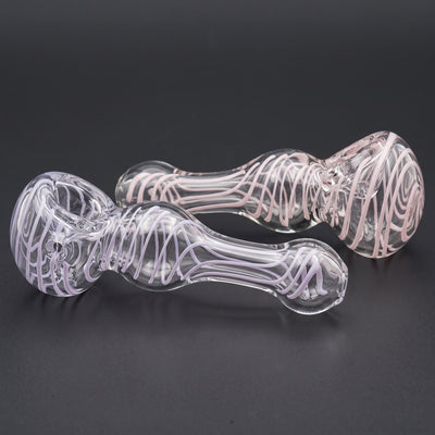 4.5" Clear w/ Color Swirl Glass Hand Pipe in Light Purple and Light Pink