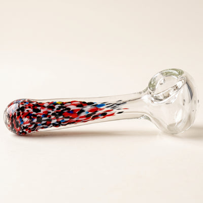 4.5" Clear w/ Multicolor Frit Mouth Hand Pipe, light background
