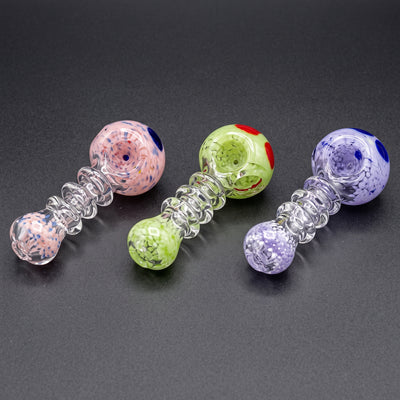 4.5" Frit & Clear Triple Maria Hand Pipe in Pink, Green and Purple