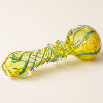 4.5" Frit Head Clear Body w/ Line Twist Flat Mouth Hand Pipe, light background