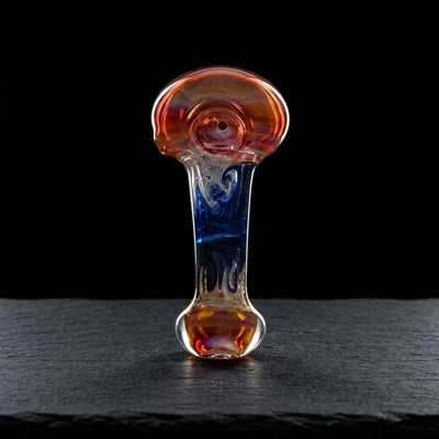 4.5" Fume Base w/ Double Cobalt Fume Wigwag Sectional Body Hand Pipe on dark slate surface - Oil Slick Pad