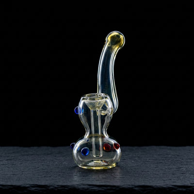 4.5" Fume Color Dot Mini Bubbler on dark slate surface - Oil Slick Pad