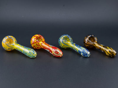 4.5" Fume w/ Color Silly String Line Wrap Hand Pipe in Yellow, Red, Blue and Brown