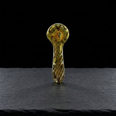 4.5" Fume w/ Color Silly String Line Wrap Hand Pipe on dark slate surface - Oil Slick Pad