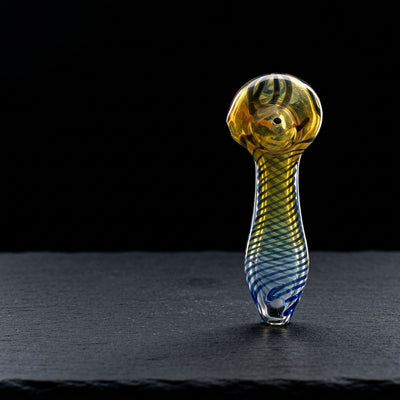 4.5" Fume w/ Color Swirl & Flower Head Hand Pipe on dark slate surface - Oil Slick Pad