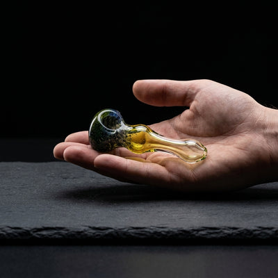 4.5" Fume w/ Frit Head Hand Pipe on dark slate surface - Oil Slick Pad