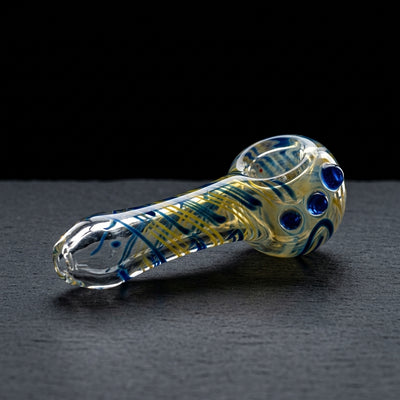 4.5" Fume w/ Single Color Line Swirl Three Dot Hand Pipe on dark slate surface - Oil Slick Pad