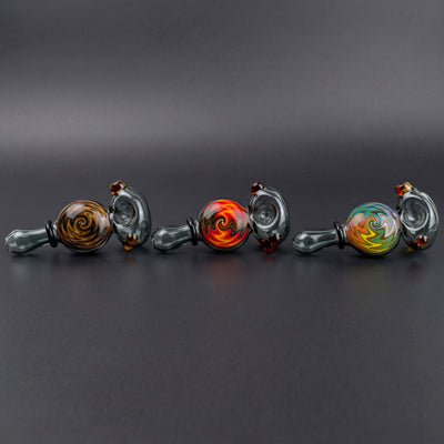 4.5" Gray Base w/ Flat Disc Wigwag Body Hand Pipe in Brown, Red and Rainbow