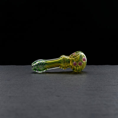 4.5" Green Fume w/ Color Accent & Dots Hand Pipe on dark slate surface - Oil Slick Pad