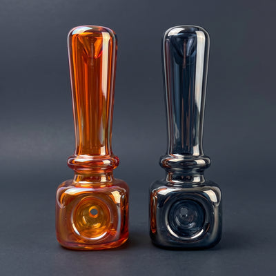 4.5" Iridescent Stand Up Tower Hand Pipe in Orange and Dark Blue